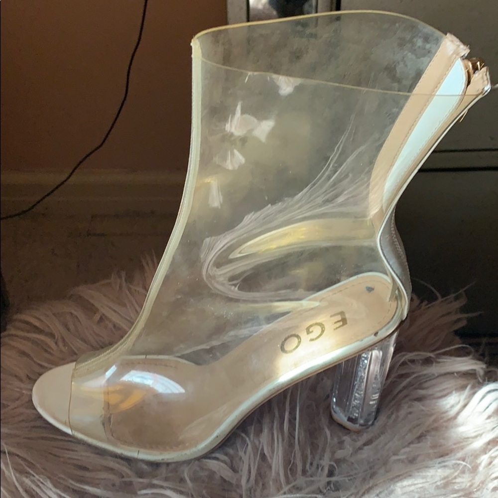 Used Clear  glitter heeled peep toe boots